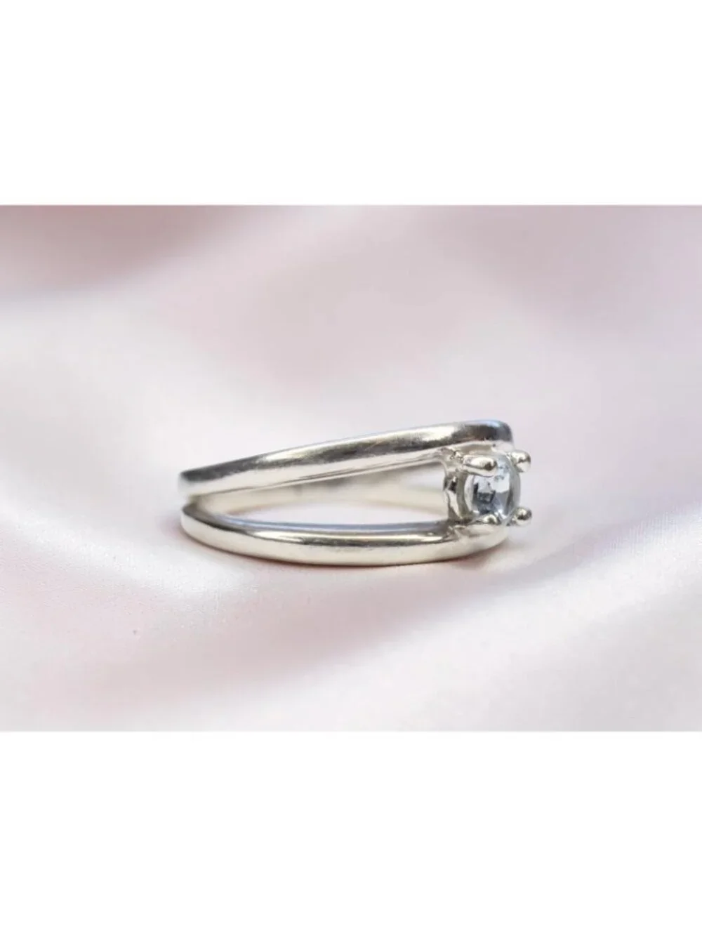 VINTAGE 10K White Gold -Natural Aquamarine Ring -Size 8 -Split Shank -3g Artisan